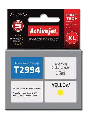 ⁨Activejet AE-29YNX ink (replacement for Epson 29XL T2994; Supreme; 15 ml; yellow)⁩ at Wasserman.eu