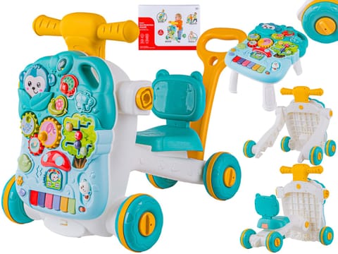 ⁨Wielofunkcyjny Interaktywny Jeździk Pchacz Chodzik Edukacyjny Stolik Grający 4w1 Niebieski⁩ w sklepie Wasserman.eu