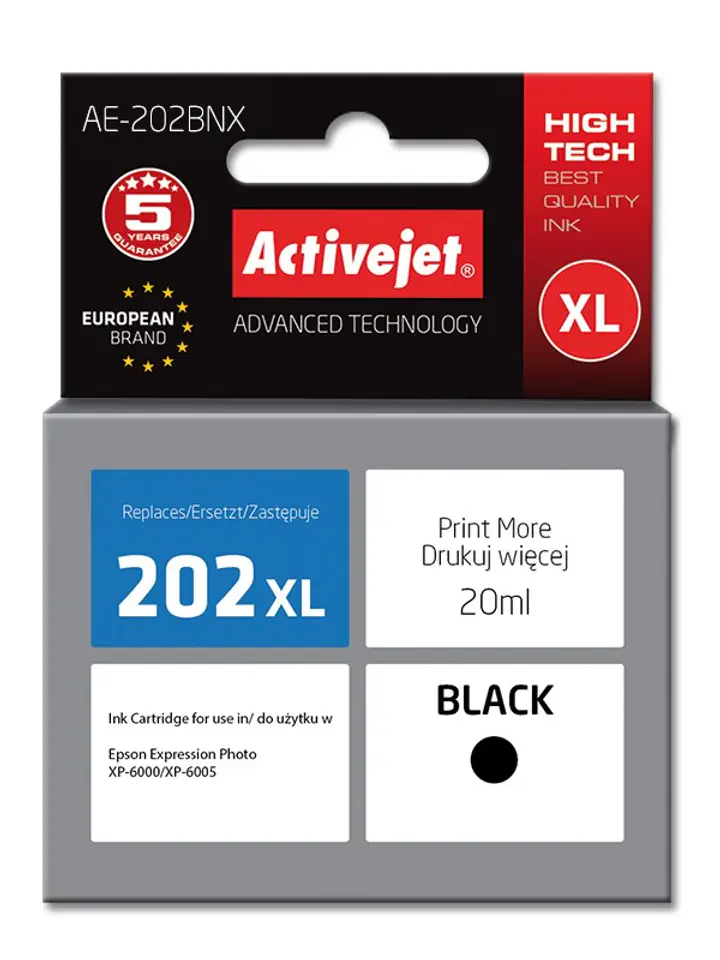 ⁨Activejet AE-202BNX Tusz (zamiennik Epson 202XL G14010; Supreme; 20 ml; czarny)⁩ w sklepie Wasserman.eu