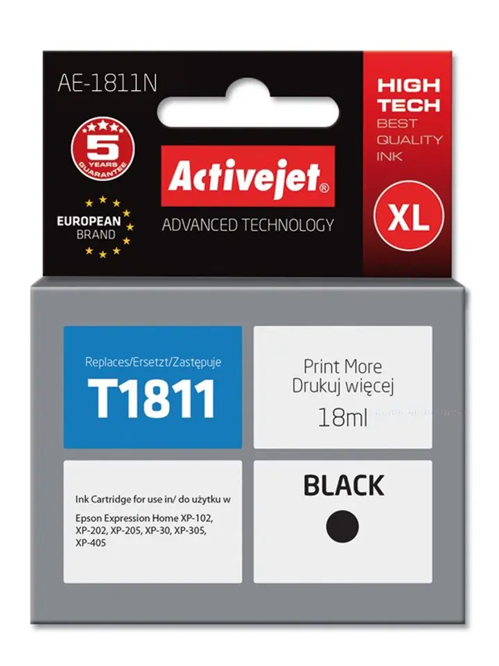 ⁨Activejet AE-1811N Ink Cartridge (Replacement for Epson 18XL T1811; Supreme; 18 ml; black)⁩ at Wasserman.eu