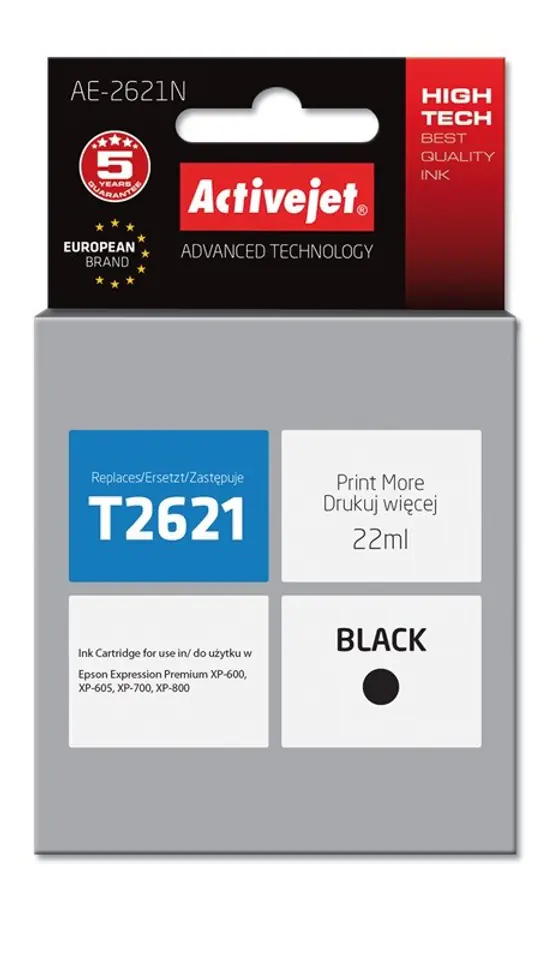 ⁨Activejet AE-2621N Tusz (zamiennik Epson 26 T2621; Supreme; 22 ml; czarny)⁩ w sklepie Wasserman.eu