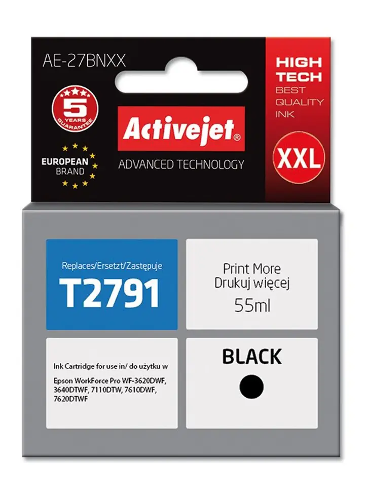 ⁨Activejet AE-27BNXX Ink cartridge (replacement for Epson 27XXL T2791; Supreme; 55 ml; black)⁩ at Wasserman.eu