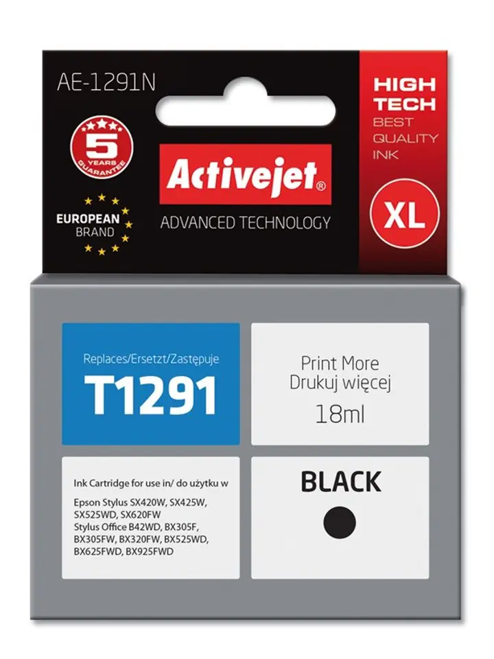 ⁨Activejet AE-1291N Ink (replacement for Epson T1291; Supreme; 18 ml; black)⁩ at Wasserman.eu