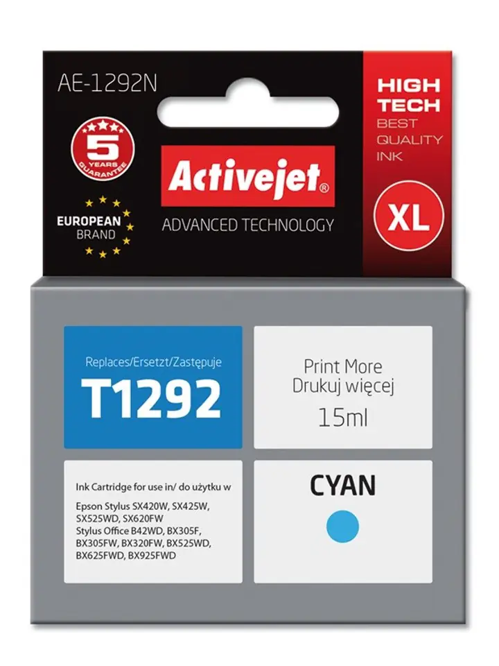 ⁨Activejet AE-1292N Ink (replacement for Epson T1292; Supreme; 15 ml; cyan)⁩ at Wasserman.eu