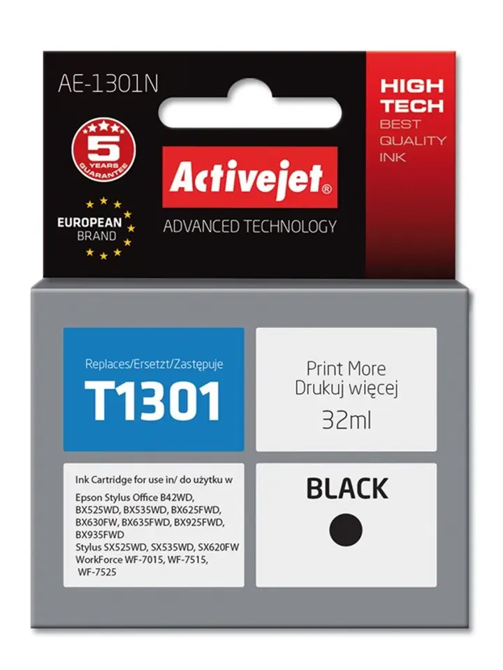 ⁨Activejet AE-1301N Tusz (zamiennik Epson T1301; Supreme; 32 ml; czarny)⁩ w sklepie Wasserman.eu