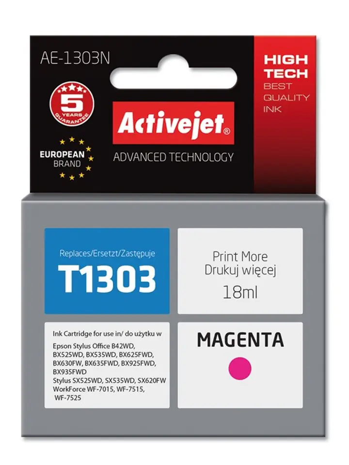 ⁨Activejet AE-1303N Tusz (zamiennik Epson T1303; Supreme; 18 ml; czerwony)⁩ w sklepie Wasserman.eu