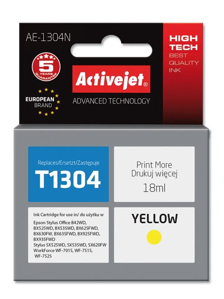 ⁨Activejet AE-1304N Tusz (zamiennik Epson T1304; Supreme; 18 ml; żółty)⁩ w sklepie Wasserman.eu