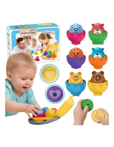 ⁨WOOPIE Układanka Sorter Montessori Dopasuj Kształty Wesołe Zwierzaki Jajka 6szt⁩ w sklepie Wasserman.eu