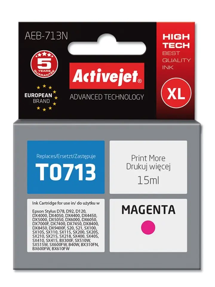 ⁨Activejet AEB-713N Ink cartridge (replacement for Epson T0713, T0893, T1003; Supreme; 15 ml; magenta)⁩ at Wasserman.eu