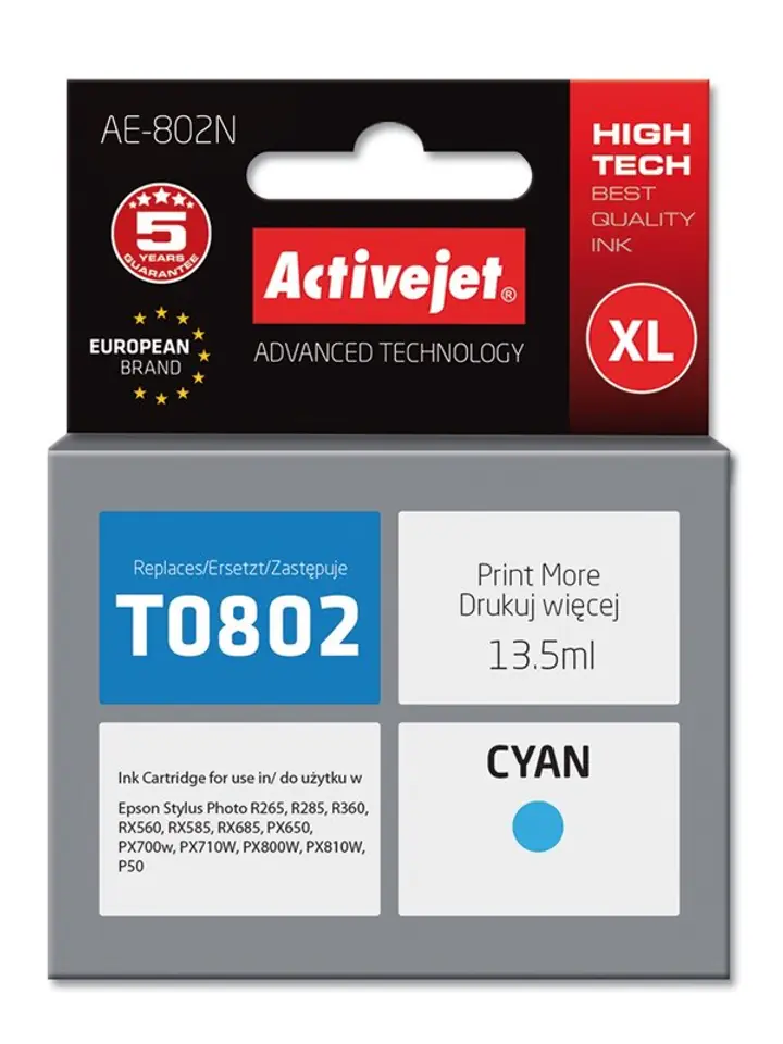 ⁨Activejet AE-802N Tusz (zamiennik Epson T0802; Supreme; 13.5 ml; niebieski)⁩ w sklepie Wasserman.eu
