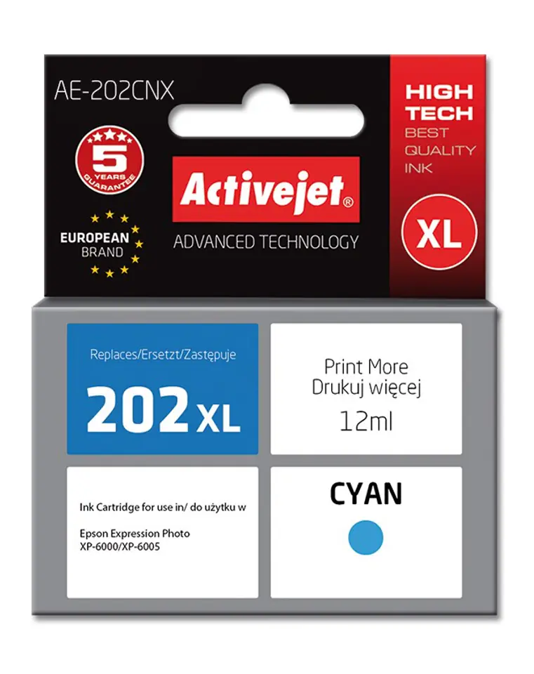 ⁨Activejet AE-202CNX ink (replacement for Epson 202XL H24010; Supreme; 12 ml; cyan)⁩ at Wasserman.eu