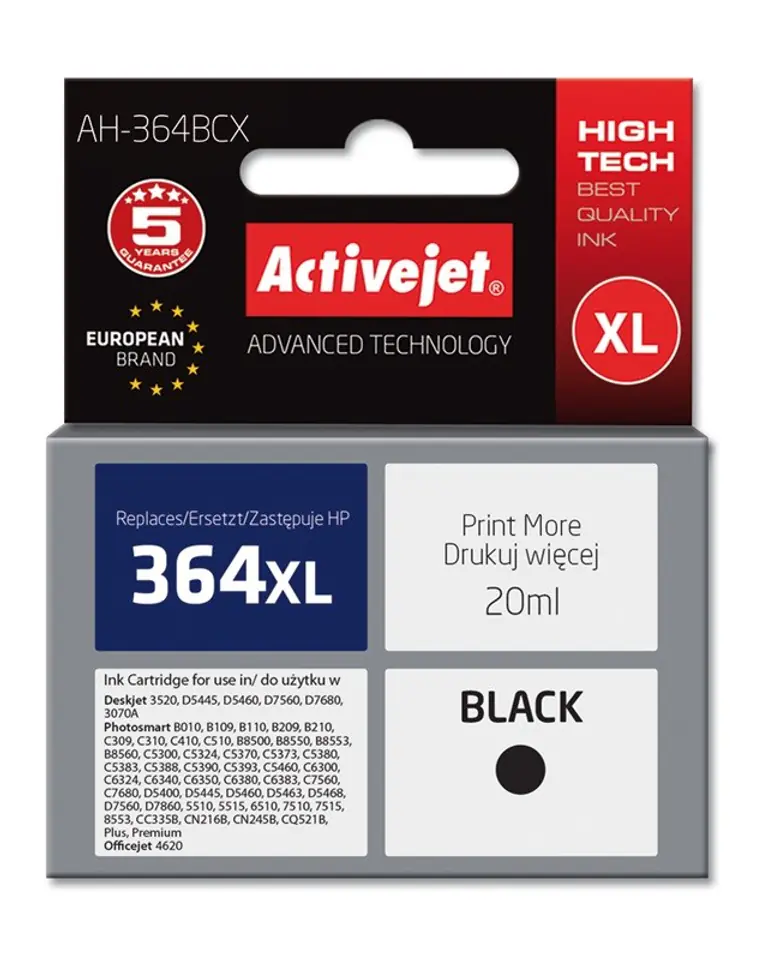 ⁨Activejet AH-364BCX Ink Cartridge (replacement for HP 364XL CN684EE; Premium; 20 ml; black)⁩ at Wasserman.eu