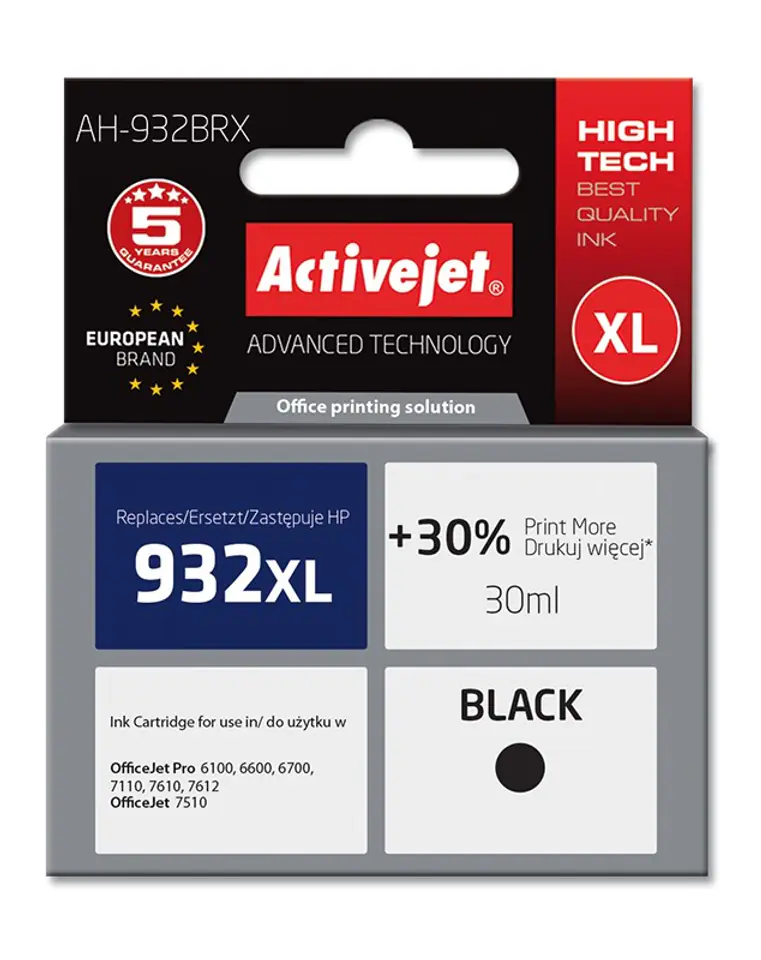 ⁨Activejet AH-932BRX ink (replacement for HP 932XL CN053AE; Premium; 30 ml; black)⁩ at Wasserman.eu