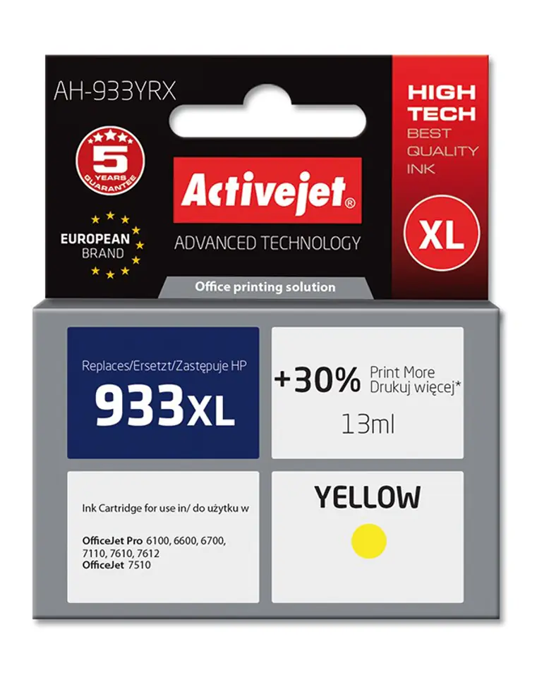 ⁨Activejet AH-933YRX ink (replacement for HP 933XL CN056AE; Premium; 13 ml; yellow)⁩ at Wasserman.eu