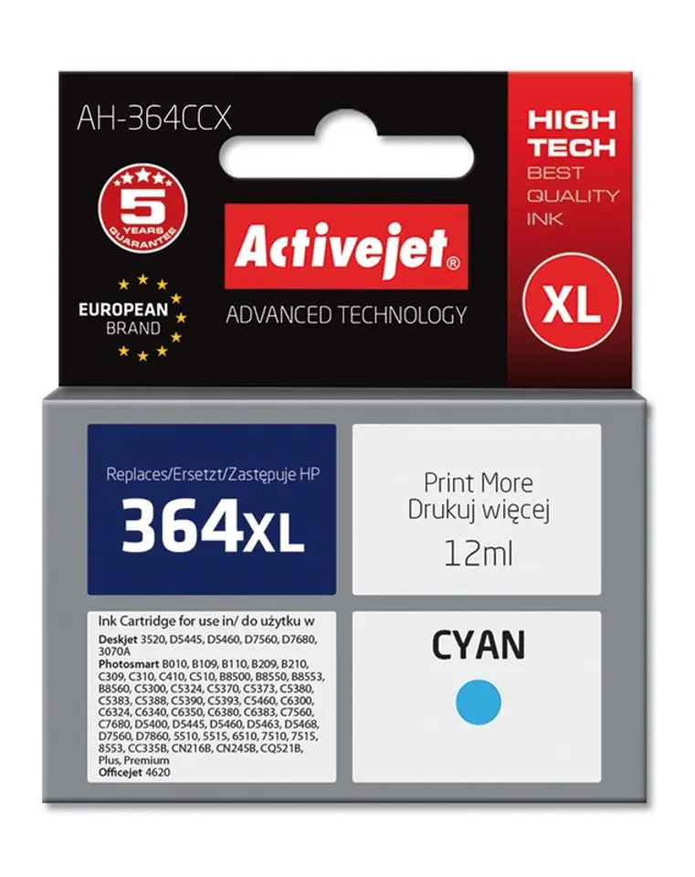 ⁨Activejet AH-364CCX Ink Cartridge (replacement for HP 364XL CB323EE; Premium; 12 ml; cyan)⁩ at Wasserman.eu