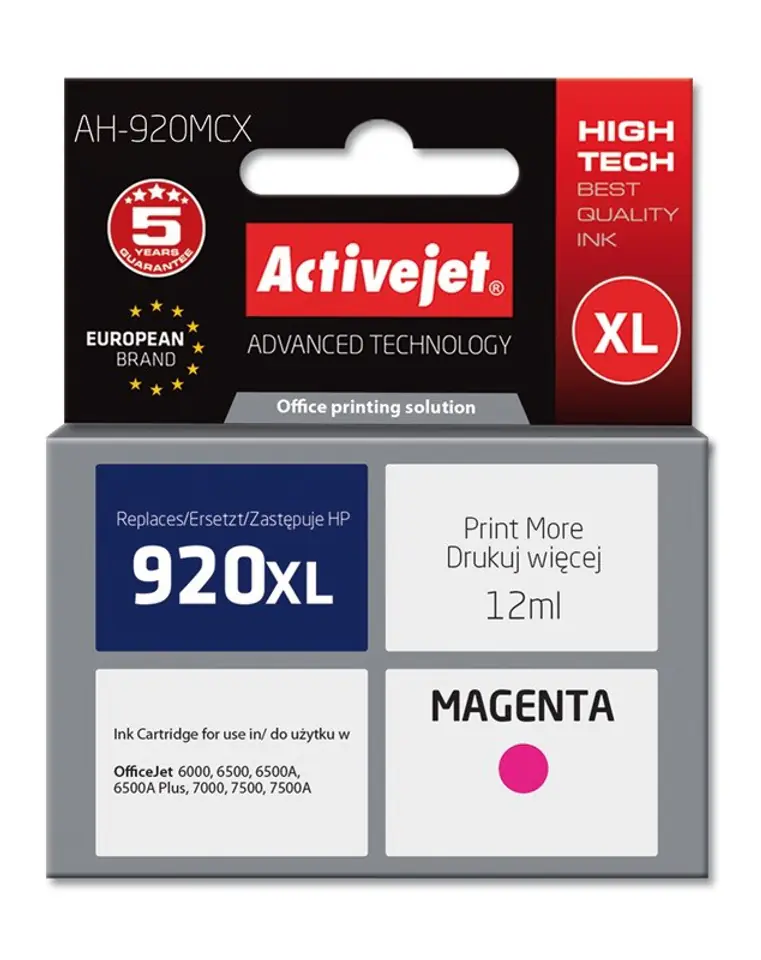 ⁨Activejet AH-920MCX Tusz (zamiennik HP 920XL CD973AE; Premium; 12 ml; czerwony)⁩ w sklepie Wasserman.eu