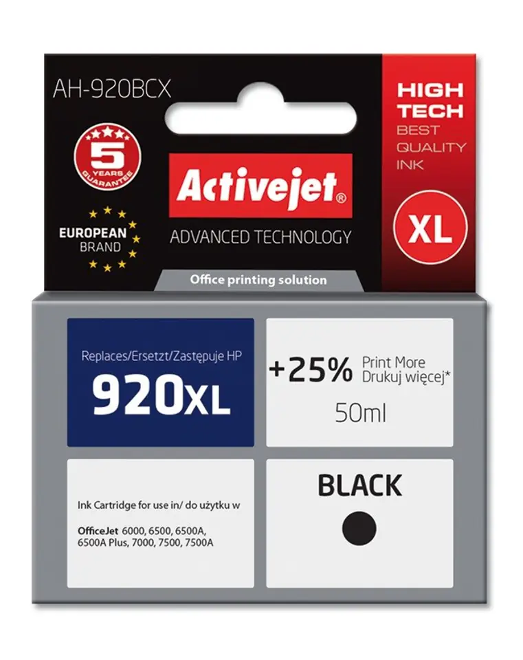 ⁨Activejet AH-920BCX Ink Cartridge (replacement for HP 920XL CD975AE; Premium; 50 ml; black)⁩ at Wasserman.eu