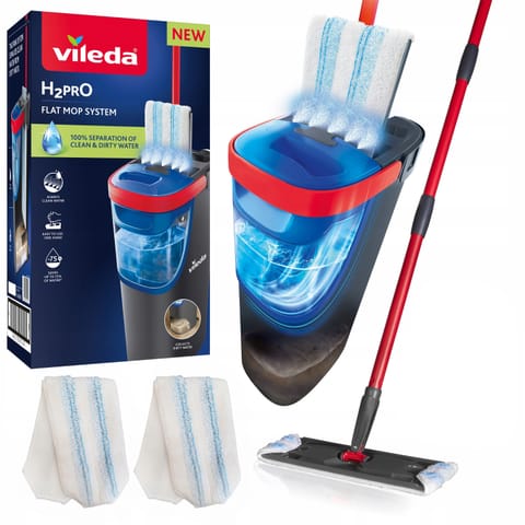 ⁨Mop płaski Vileda H2prO, 100% separacji wody czystej od brudnej, Dwa zbiorniki, Nakładka z mikrofibry, Końcówka 360°, 175774+Wkł⁩ w sklepie Wasserman.eu