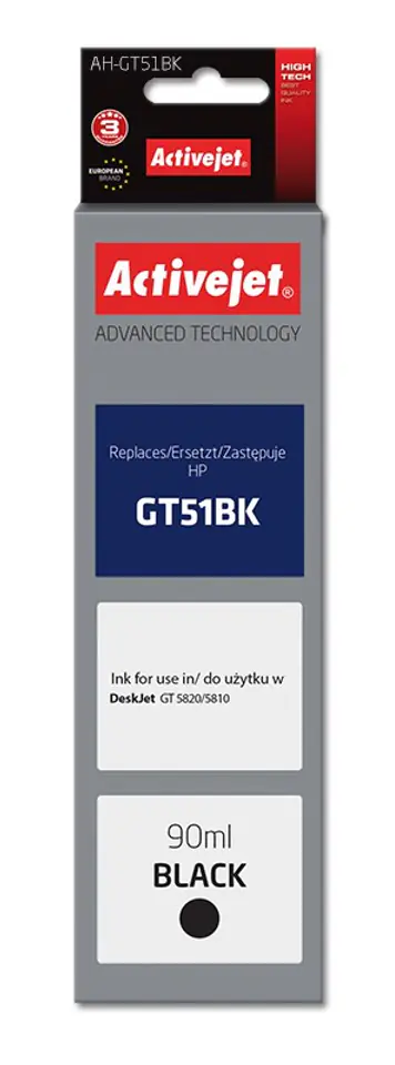 ⁨Activejet AH-GT51Bk ink (replacement for HP GT-51BK M0H57AE; Supreme; 90 ml; black)⁩ at Wasserman.eu