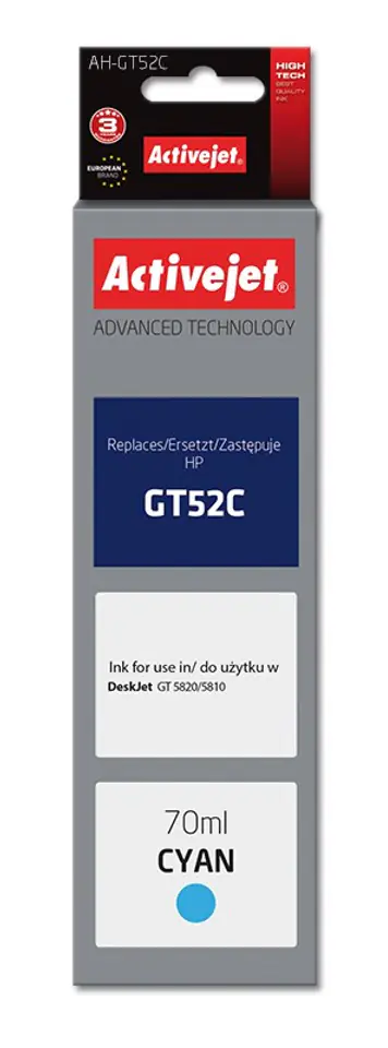 ⁨Activejet AH-GT52C ink (replacement for HP GT-52C M0H54AE; Supreme; 70 ml; cyan)⁩ at Wasserman.eu