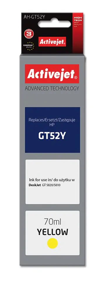 ⁨Tusz Activejet AH-GT52Y (zamiennik HP GT52Y M0H56AE; Supreme; 70 ml; 8000 stron, żółty)⁩ w sklepie Wasserman.eu