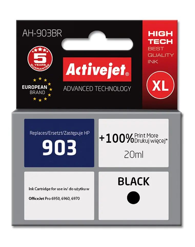 ⁨Activejet AH-903BR ink (replacement for HP 903 T6L99AE; Premium; 20 ml; black)⁩ at Wasserman.eu