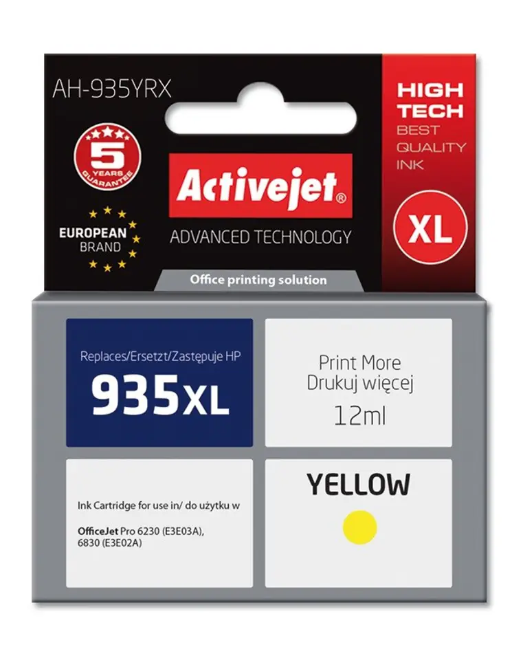 ⁨Activejet AH-935YRX ink (replacement for HP 935XL C2P26AE; Premium; 12 ml; yellow)⁩ at Wasserman.eu