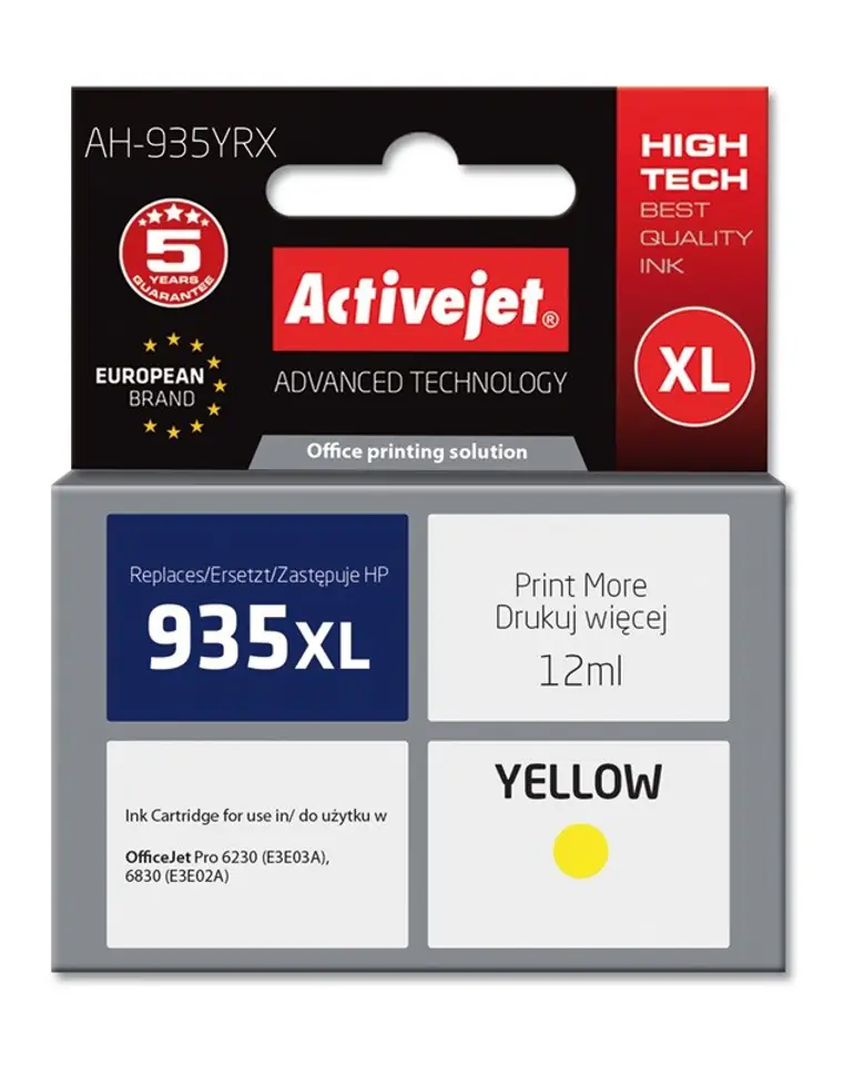 ⁨Activejet AH-935YRX Tusz (zamiennik HP 935XL C2P26AE; Premium; 12 ml; żółty)⁩ w sklepie Wasserman.eu