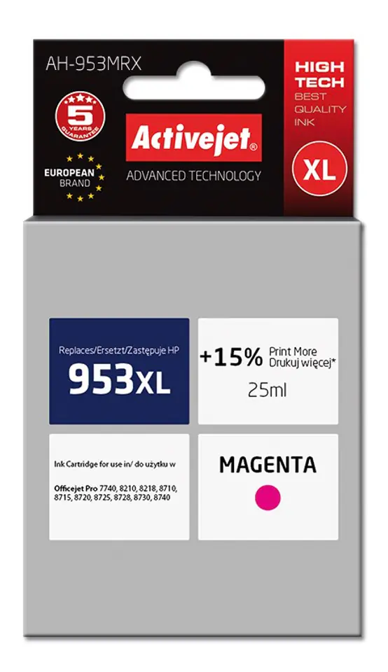 ⁨Activejet AH-953MRX ink (replacement for HP 953XL F6U17AE; Premium; 25 ml; magenta)⁩ at Wasserman.eu