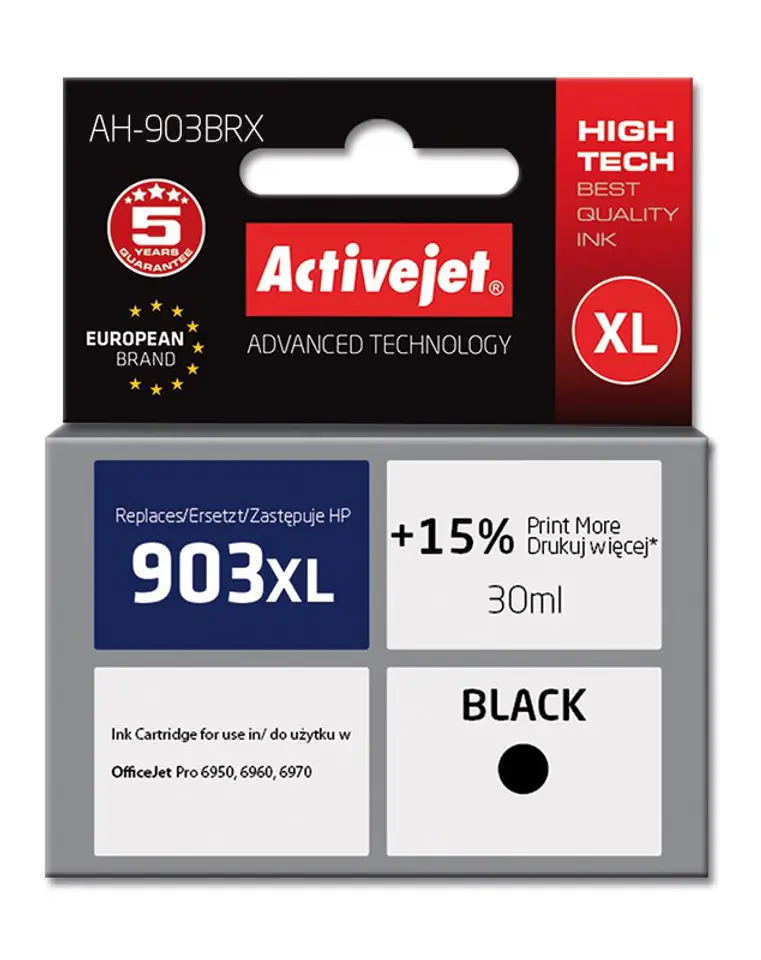 ⁨Activejet AH-903BRX ink (replacement for HP 903XL T6M15AE; Premium; 30 ml; black)⁩ at Wasserman.eu