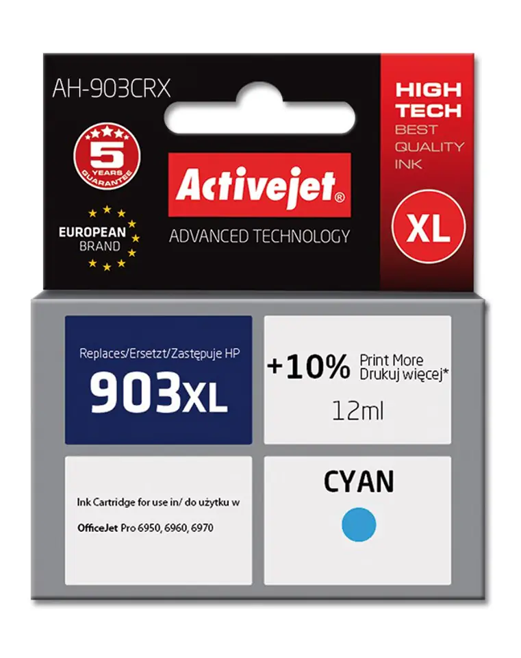⁨Activejet AH-903CRX ink (replacement for HP 903XL T6M03AE; Premium; 12 ml; cyan)⁩ at Wasserman.eu