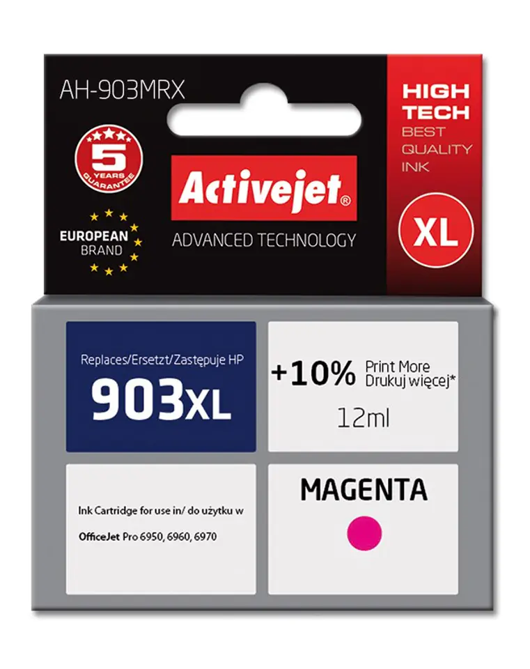 ⁨Activejet AH-903MRX ink (replacement for HP 903XL T6M07AE; Premium; 12 ml; magenta)⁩ at Wasserman.eu
