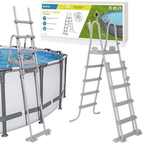 ⁨Bestway Drabinka do basenu 132cm - bezpieczna antypoślizgowa metalowa 58332⁩ w sklepie Wasserman.eu