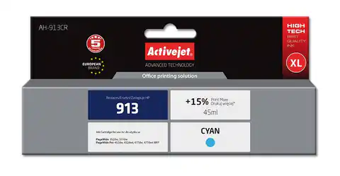 ⁨Activejet AH-913CR ink (replacement for HP 913 F6T77AE; Premium; 45 ml; cyan)⁩ at Wasserman.eu