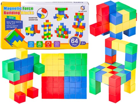⁨Klocki Magnetyczne 3D Konstrukcyjne KOSTKI BUDOWLANE Sześciany Zestaw Klocków 64 el.⁩ w sklepie Wasserman.eu