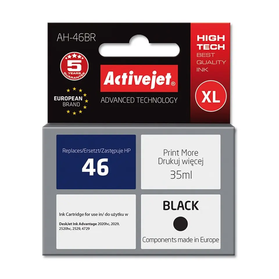 ⁨Activejet AH-46BR ink (replacement for HP 46 CZ637AA; Premium; 35 ml; black)⁩ at Wasserman.eu