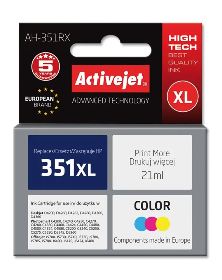 ⁨Activejet AH-351RX Ink Cartridge(replacement for HP 351XL CB338EE; Premium; 21 ml; colour)⁩ at Wasserman.eu