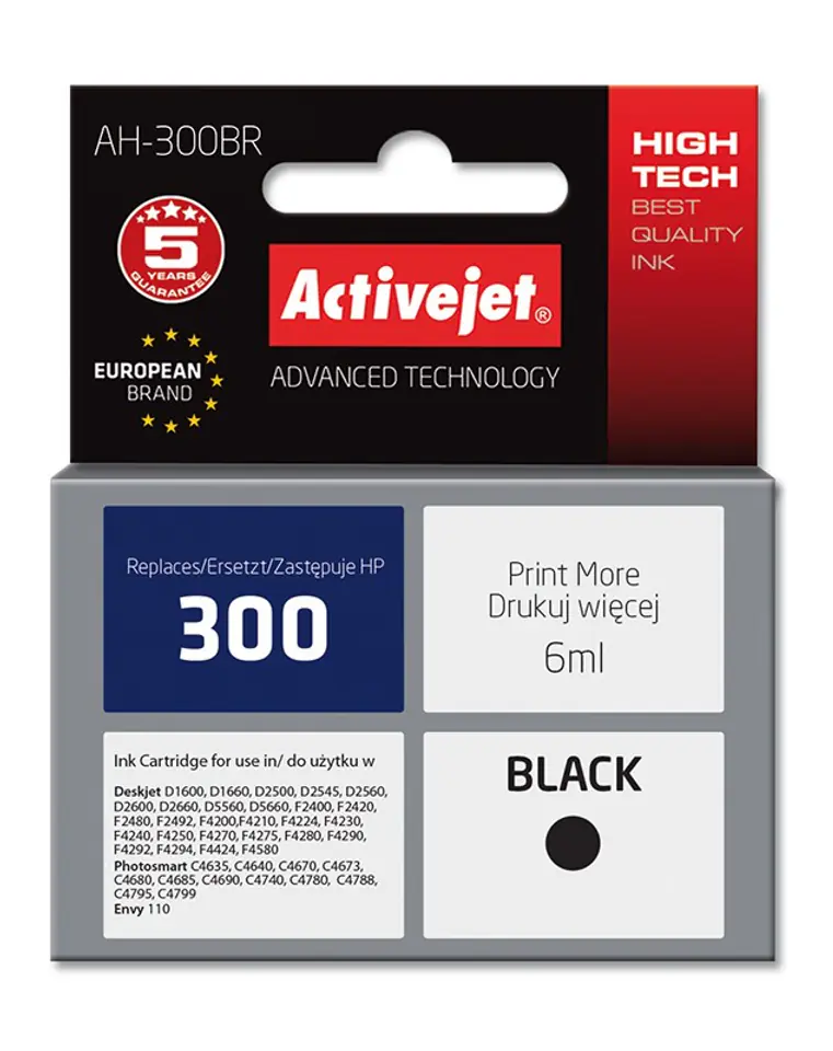 ⁨Activejet AH-300BR Tusz (zamiennik HP 300 CC640EE; Premium; 6 ml; czarny)⁩ w sklepie Wasserman.eu