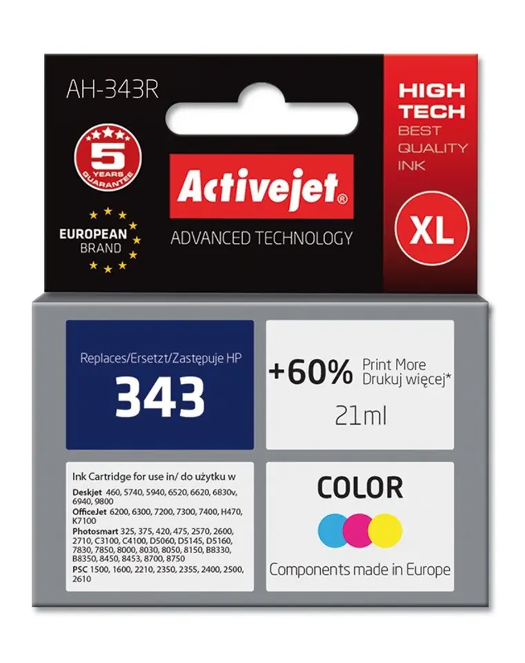 ⁨Activejet AH-343R ink for HP printer, HP 343 C8766EE replacement; Premium; 35 ml; color⁩ at Wasserman.eu