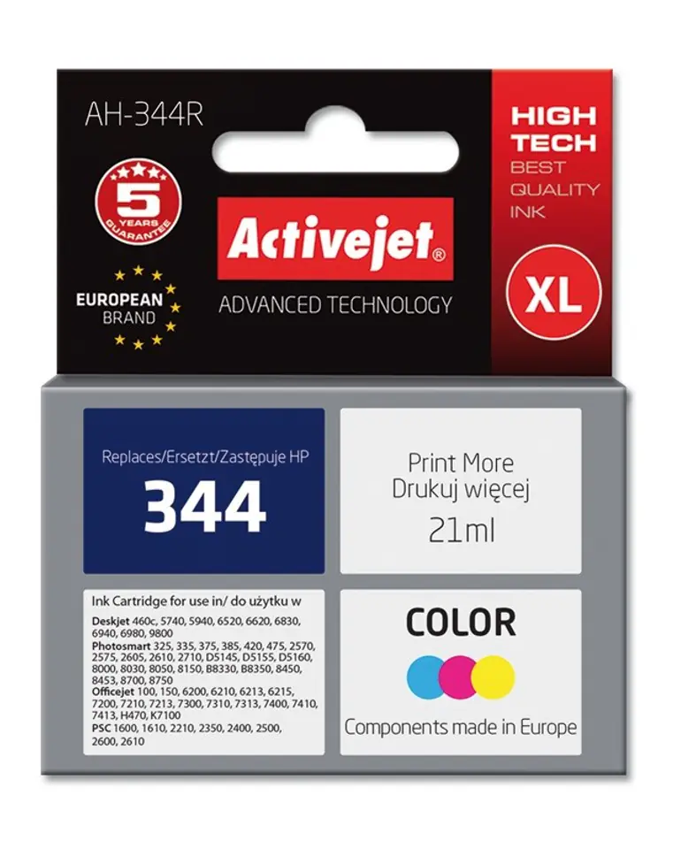 ⁨Activejet AH-344R Tusz (zamiennik HP 344 C9363EE; Premium; 21 ml; kolor)⁩ w sklepie Wasserman.eu