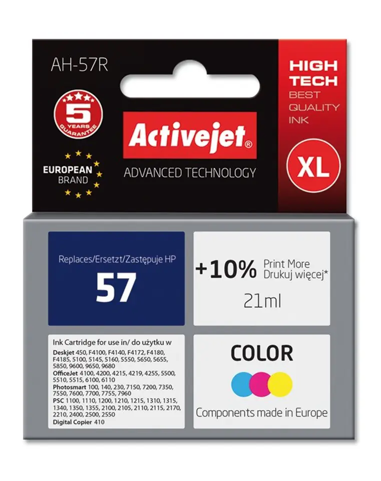⁨Activejet AH-57R Ink cartridge (replacement for HP 57 C6657AE; Premium; 21 ml; color)⁩ at Wasserman.eu
