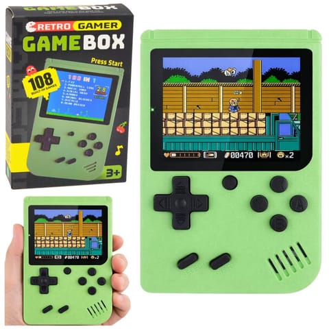 ⁨Gra Elektroniczna Konsola Retro 108w1 Ekran LCD Zielona⁩ w sklepie Wasserman.eu