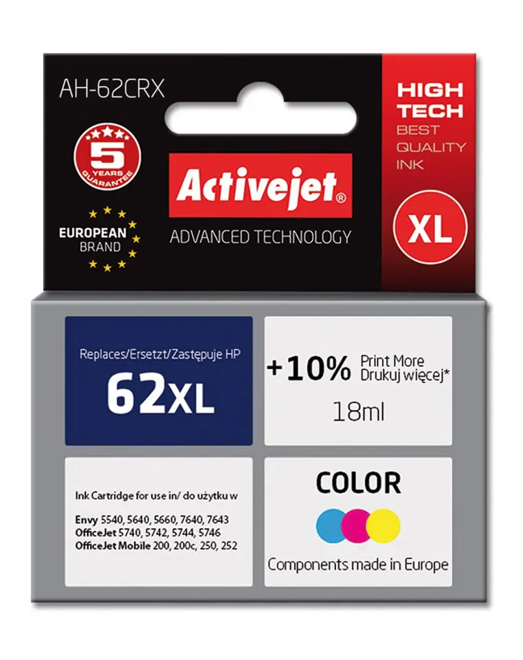 ⁨Activejet AH-62CRX ink (replacement for HP 62XL C2P07AE; Premium; 18 ml; color)⁩ at Wasserman.eu