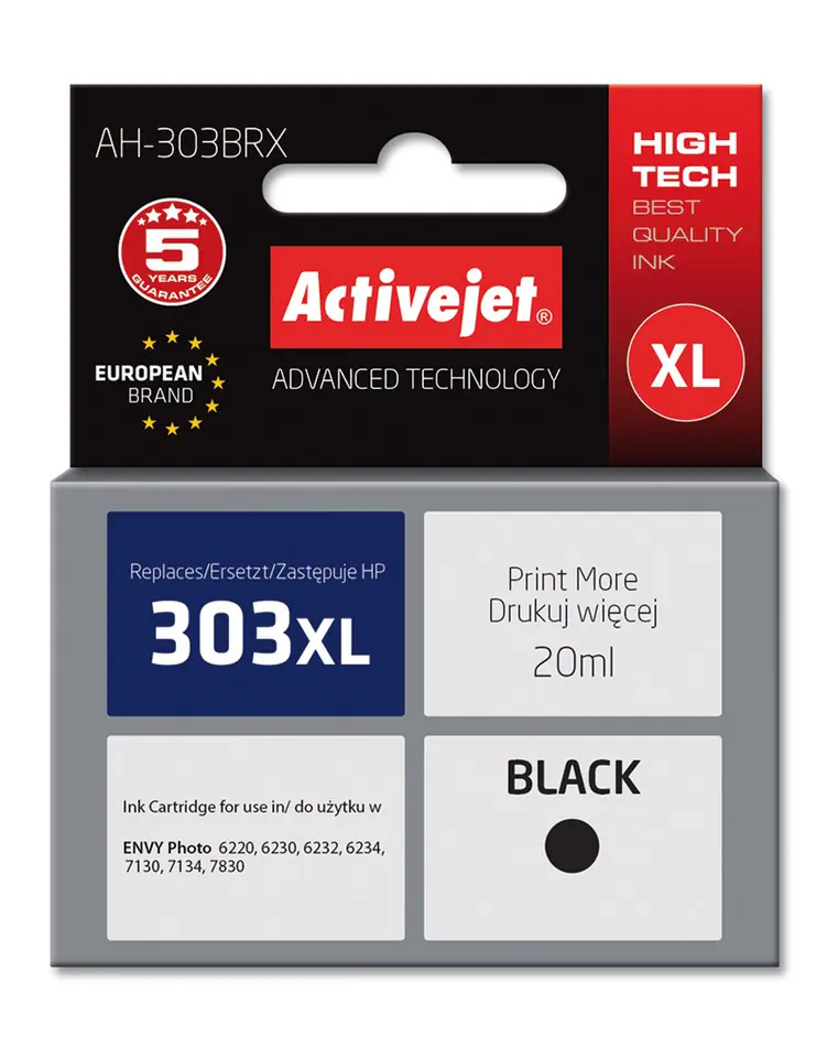 ⁨Activejet AH-303BRX Ink Cartridge (replacement for HP 303XL T6N04AE; Premium; 20ml; black)⁩ at Wasserman.eu