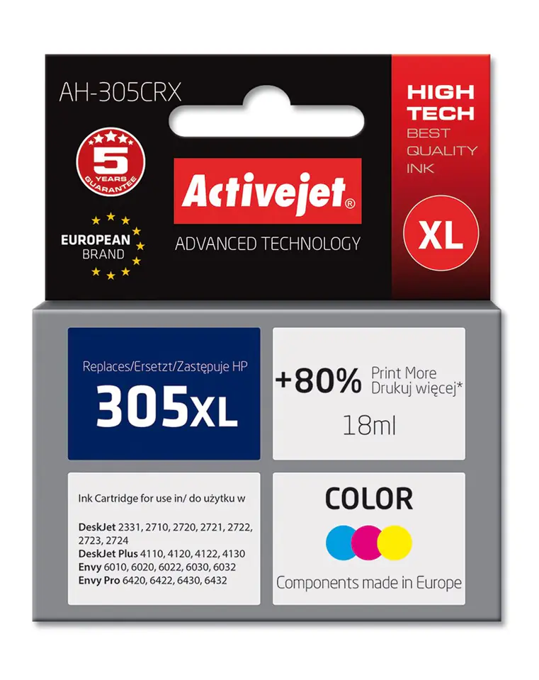 ⁨Activejet AH-305CRX Ink (replacement for HP 305XL 3YM63AE; Premium; 18 ml; color)⁩ at Wasserman.eu