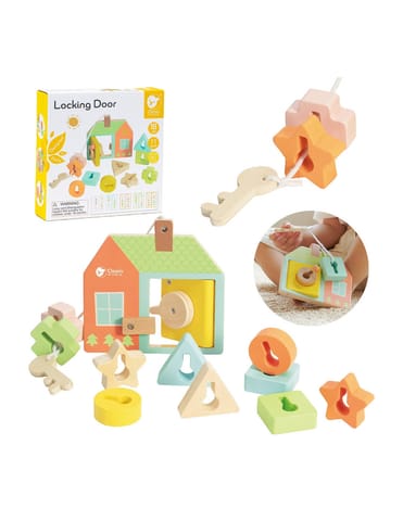 ⁨CLASSIC WORLD Drewniana Przeplatanka Klocki do Nawlekania Klucze i Drzwi MONTESSORI 11 el.⁩ w sklepie Wasserman.eu