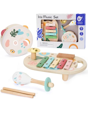 ⁨CLASSIC WORLD Zestaw Instrumenty Muzyczne dla Dzieci Cymbałki Bębenek Grzechotka  5 el.⁩ w sklepie Wasserman.eu