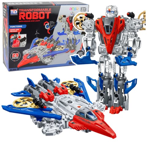 ⁨Robot Myśliwiec Bojowy 2w1 Światła Dźwięki Czerwono-Niebieski 29 el.⁩ w sklepie Wasserman.eu