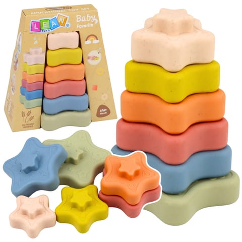 ⁨Piramidka Sensoryczna Gwiazdki Miękkie Klocki Układanka Kolorowa 6el.⁩ w sklepie Wasserman.eu