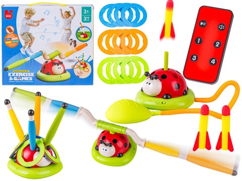 ⁨Gra Zręcznościowa 3w1 BIEDRONKA Wyrzutnia Rakiet Skakanka Rzut Do Celu Rzutki Skaczące Ramiona Interaktywna Zabawka Dla Dzieci⁩ w sklepie Wasserman.eu